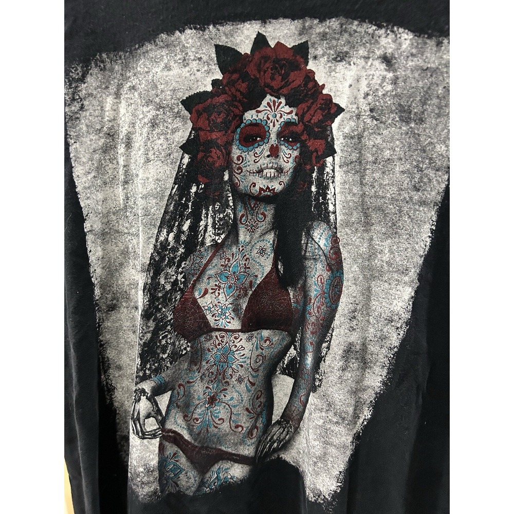 Riot Society Day Of the Dead Sexy Bikini Girl T-Shirt Tattoos Black M USA LA